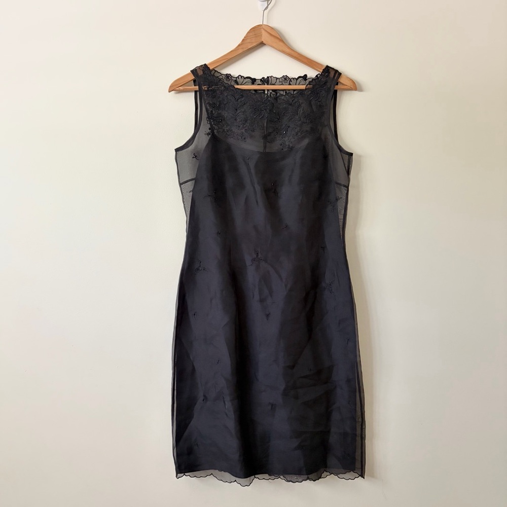 Ann Taylor Y2K Black Lace-Embellished Slip Dress 4